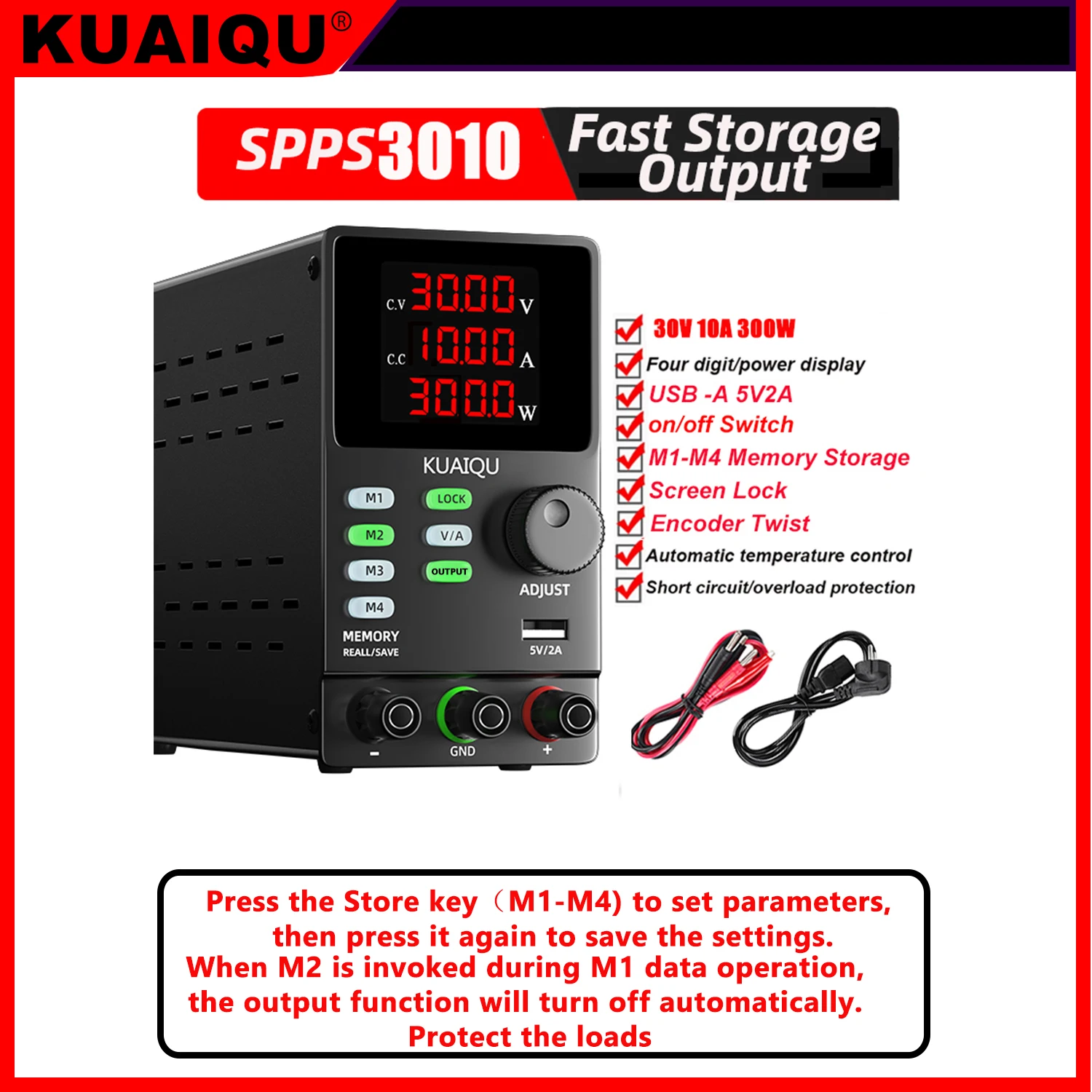 

KUAIQU Lab Power Supply 300W 30V 60V 120V Adjustable Voltage Regulator Bench Switching Power Supply Preset Current OUTPUT ON/OFF