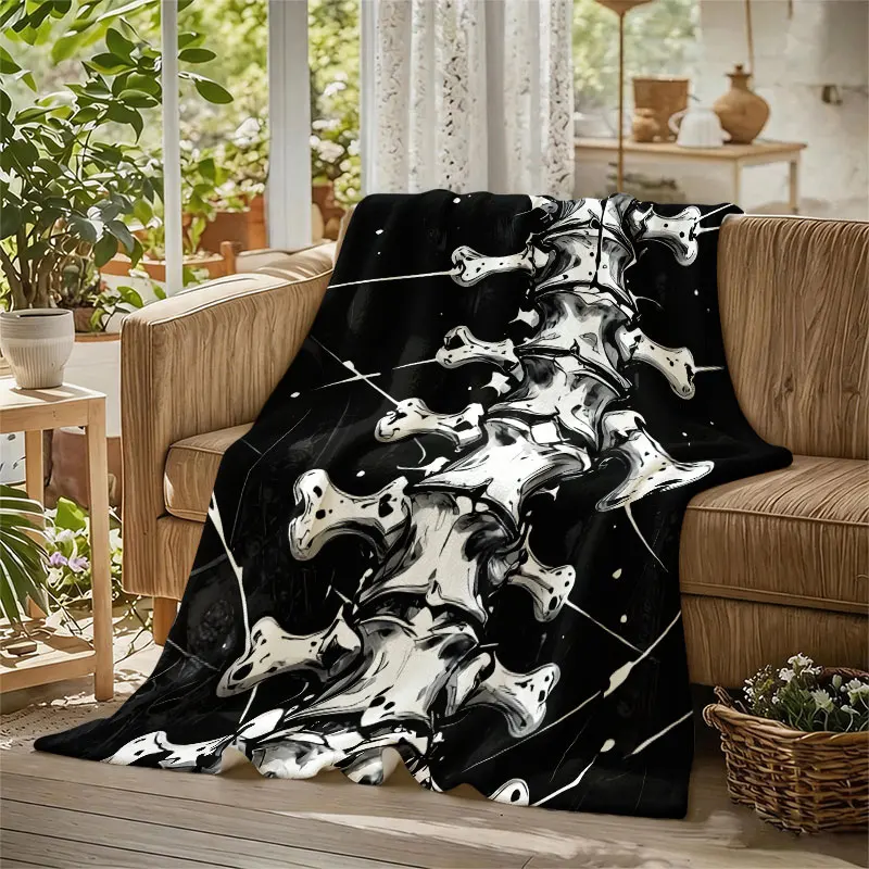 Spine Bones Dark Art Flannel Blanket Perfect for Sofa Office Bed Travel Sleep Read Relax Camping Four Season Use