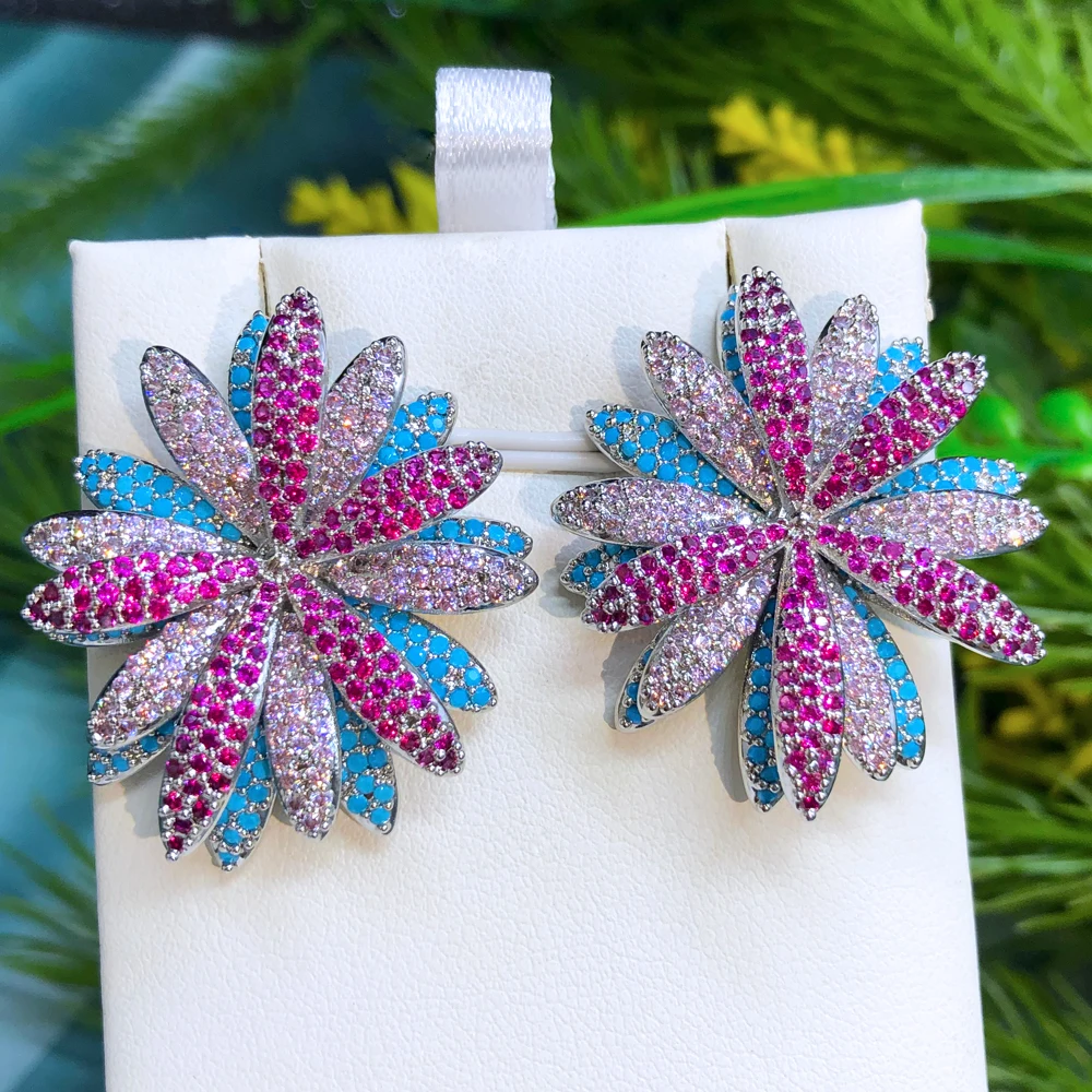 

Soramoore Trendy Multicolor Firework Flower Stud Earrings For Women Wedding Cubic Zircon CZ Dubai Indian Bridal Earrings Bohemia