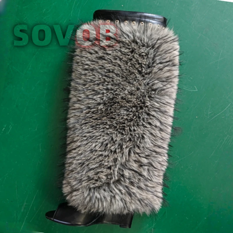 

Серые пушистые женские сапоги до колена на танкетке, женские зимние сапоги, модные зимние теплые женские ботинки, элегантные модельные ботинки