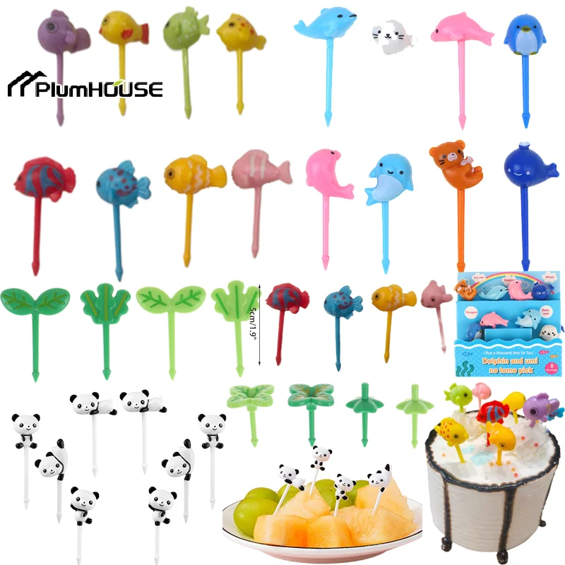 8Pcs Cartoon Fruit Fork Toothpicks Cute Animal Food Selection Pick Mini Lunch Box Decoration Children's Food Supplement Tool