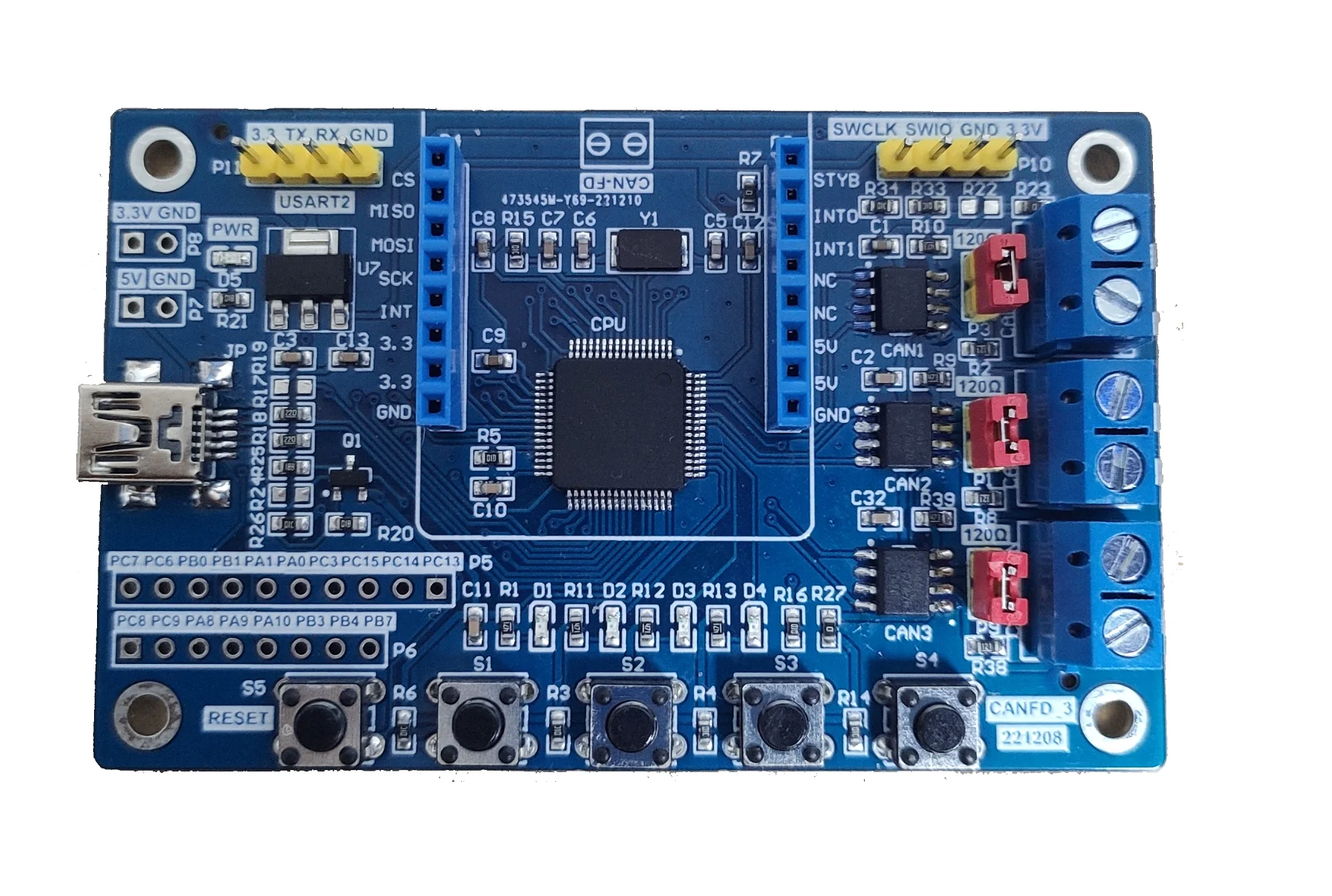 Three Channel Canfd Development Board with Expandable 4-channel USB TTL SPI Interface GD32E508R