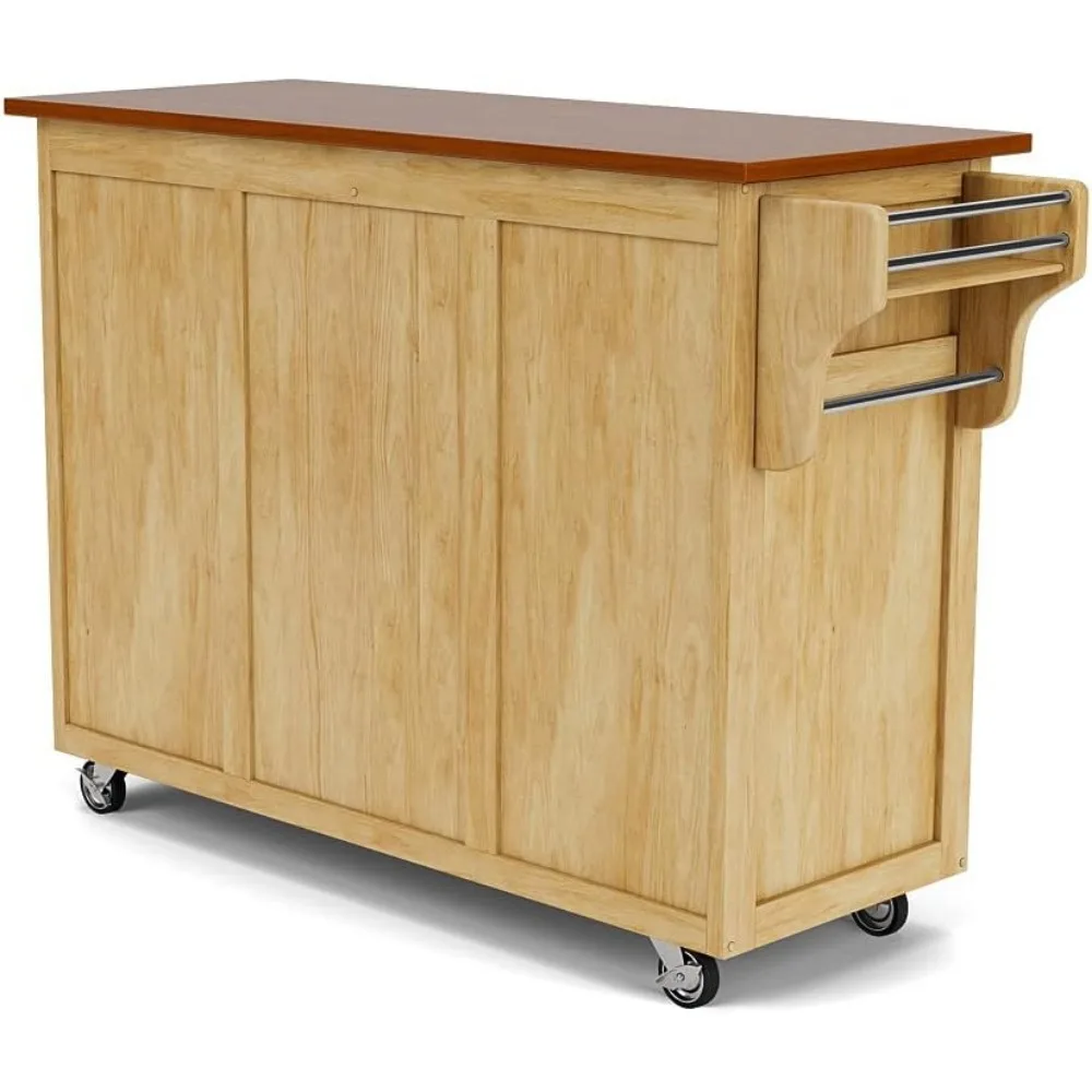 Kitchen Island Natural Finish Four-door Cabinet with Oak Top, Four Wood Panel Doors, Three Adjustable Shelves, Two Drawers