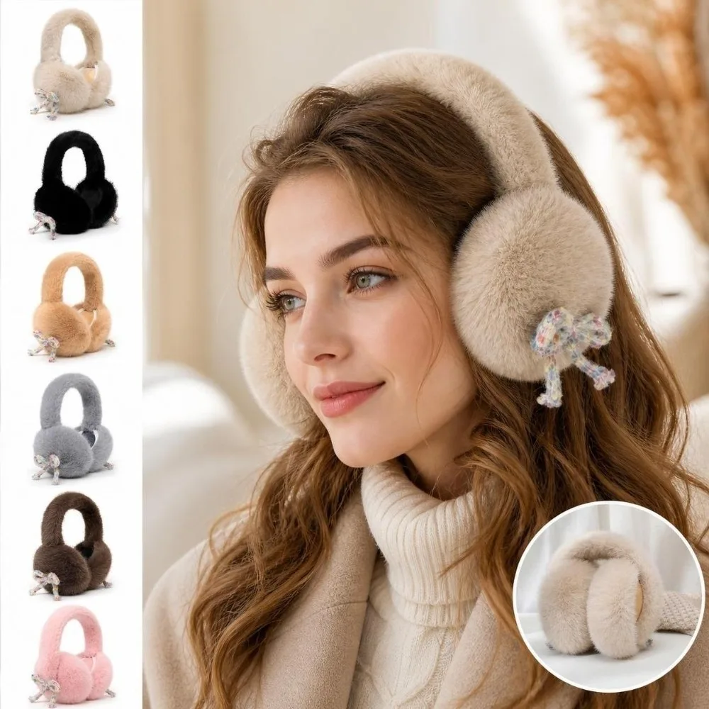 Warm Imitation Mink Fur Earmuffs Soft Fluffy Thermal Ear Muffs Lovely Bow Decor Portable Faux Fur Earmuffs Cold Weather Wear