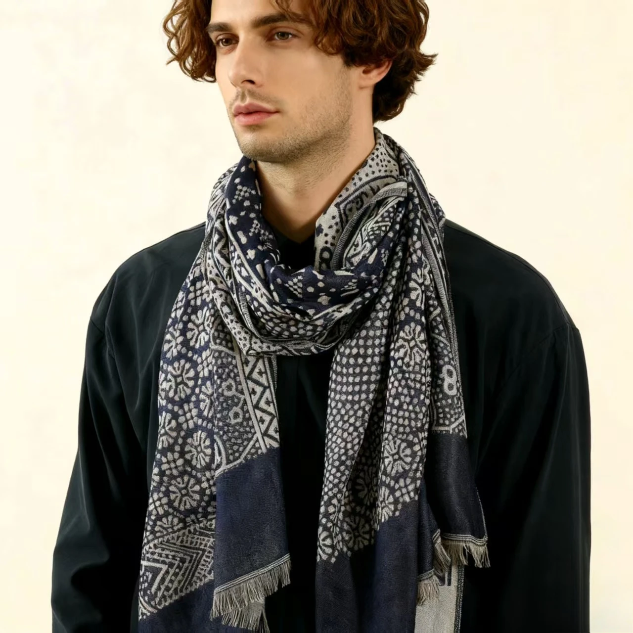 

65X180 см мужской шарф, зимний теплый классический черный хлопковый мягкий шейный платок, мужской элегантный шаль из пашмины, деловой длинный шарф