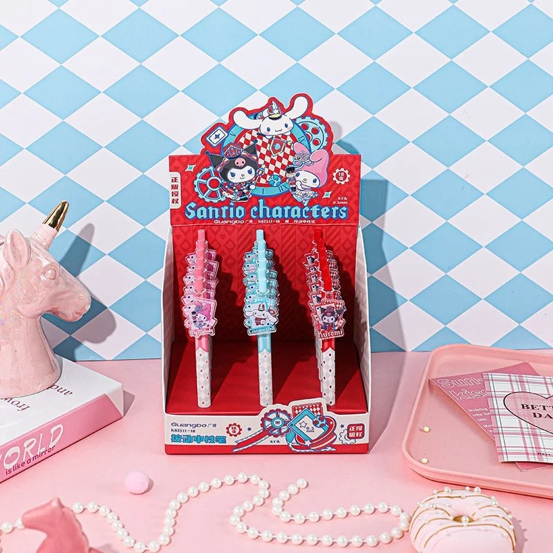 

18pcs/lot Sanrio Kuromi Melody Cinnamoroll Press Gel Pen Cute 0.5mm Black Ink Neutral Pens Promotional Gift Office School Supply