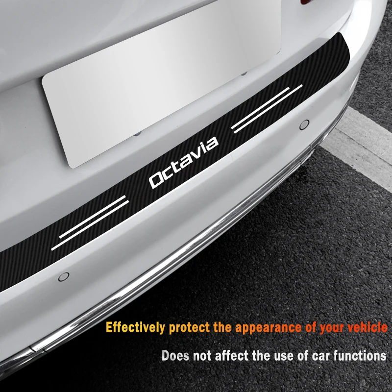 Carbon Fiber Car Rear Trunk Bumper Guard Anti Scratch Protector Stickers for Skoda Octavia Virs RS IV Logo Anti-Kicked Decal