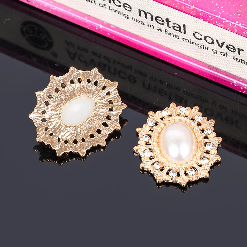 Engood 100Pcs Rhinestone Pearl Oval Buttons Sewing Trim & Embellishment Craft Buckle for DIY Bridal Bouquet Hair Ornaments Decor