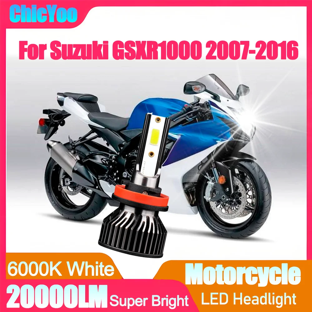 1CPS Plug and Play 20000LM High Power Motorcycle LED Headlight H11 6000K White 12V Motorbike Lamp For Suzuki GSXR1000 2007-2016