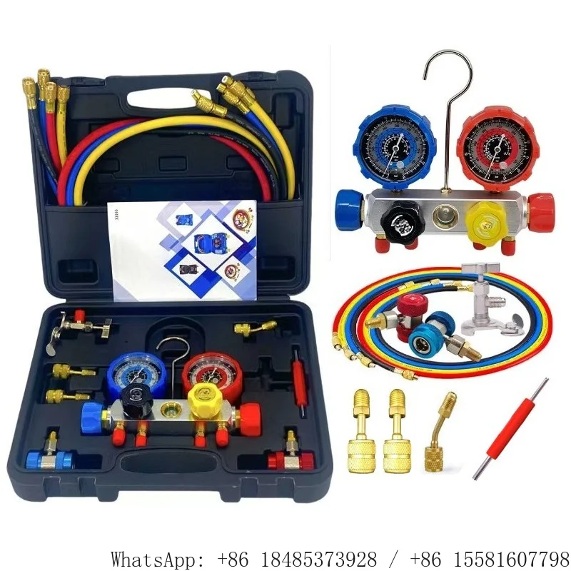 Manifold Gauge Set for R22 R134a R410A R404A Refrigerant Charging Gauge Kit for Home & Car Air‑Conditioning Service Tool