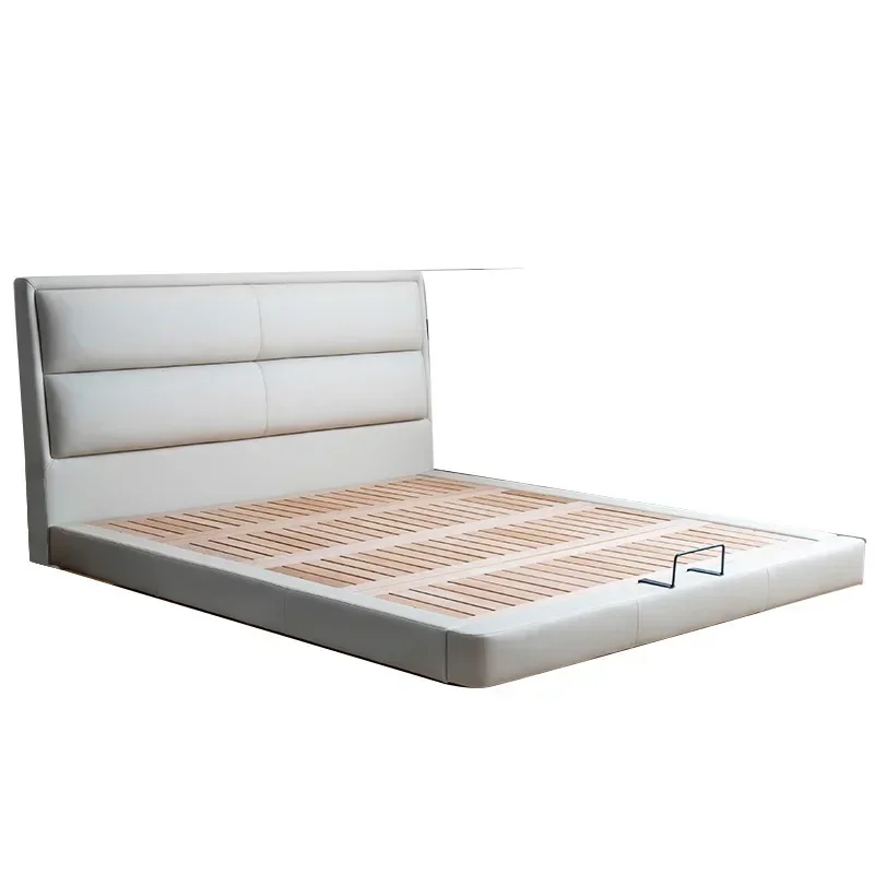 

Italian minimalist ultra-thin bedside bed First layer cowhide leather bedroom bed Double bed