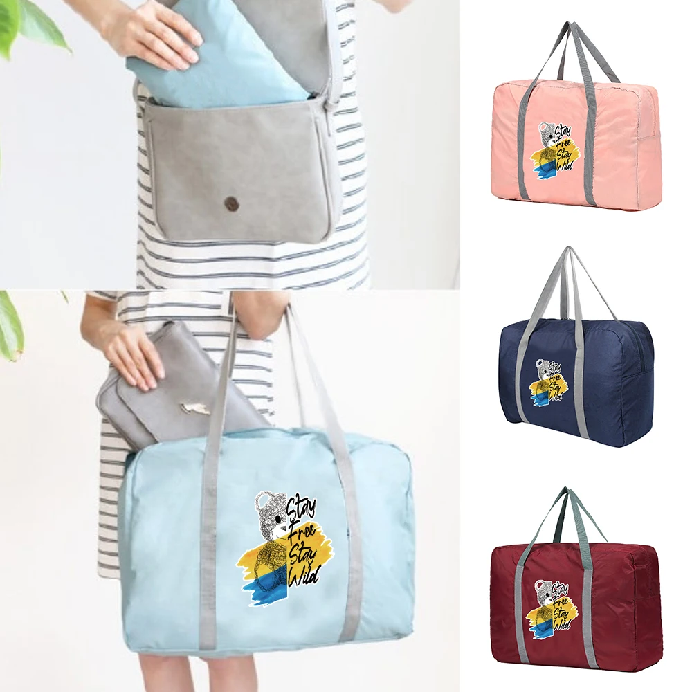 Large Capacity Travel Bags Men Clothing Organize Travel Bag Storage Bags Foldable Bag Luggage Women Handbag Cartoon Bear Pattern