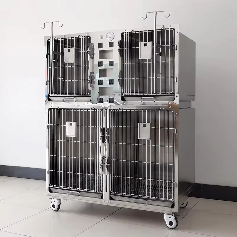 Factory Direct 2026 Veterinary Cages Vet Oxygen Cage ICU Intensive Care Unit Stainless Steel Silver Fashion Animal