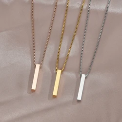Trendy Stainless Steel Square Pendant Necklace for Men Women Box Chain Blank Bar Couple Necklace Birthday Christmas Jewelry Gift