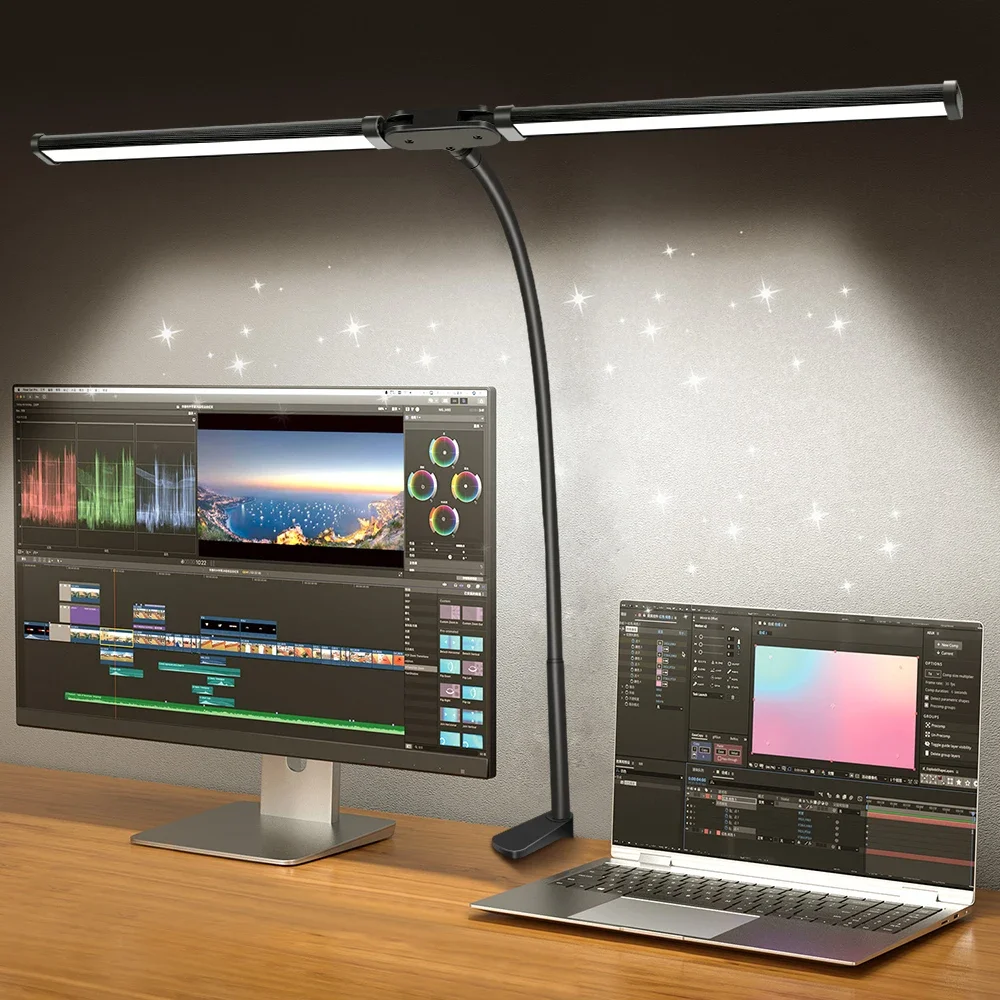 

Double/Single Head LED Desk Lamp Dimmable PC Monitor Light USB Table Lamps Reading Lights Eye Protection 3 Color Mode For Office