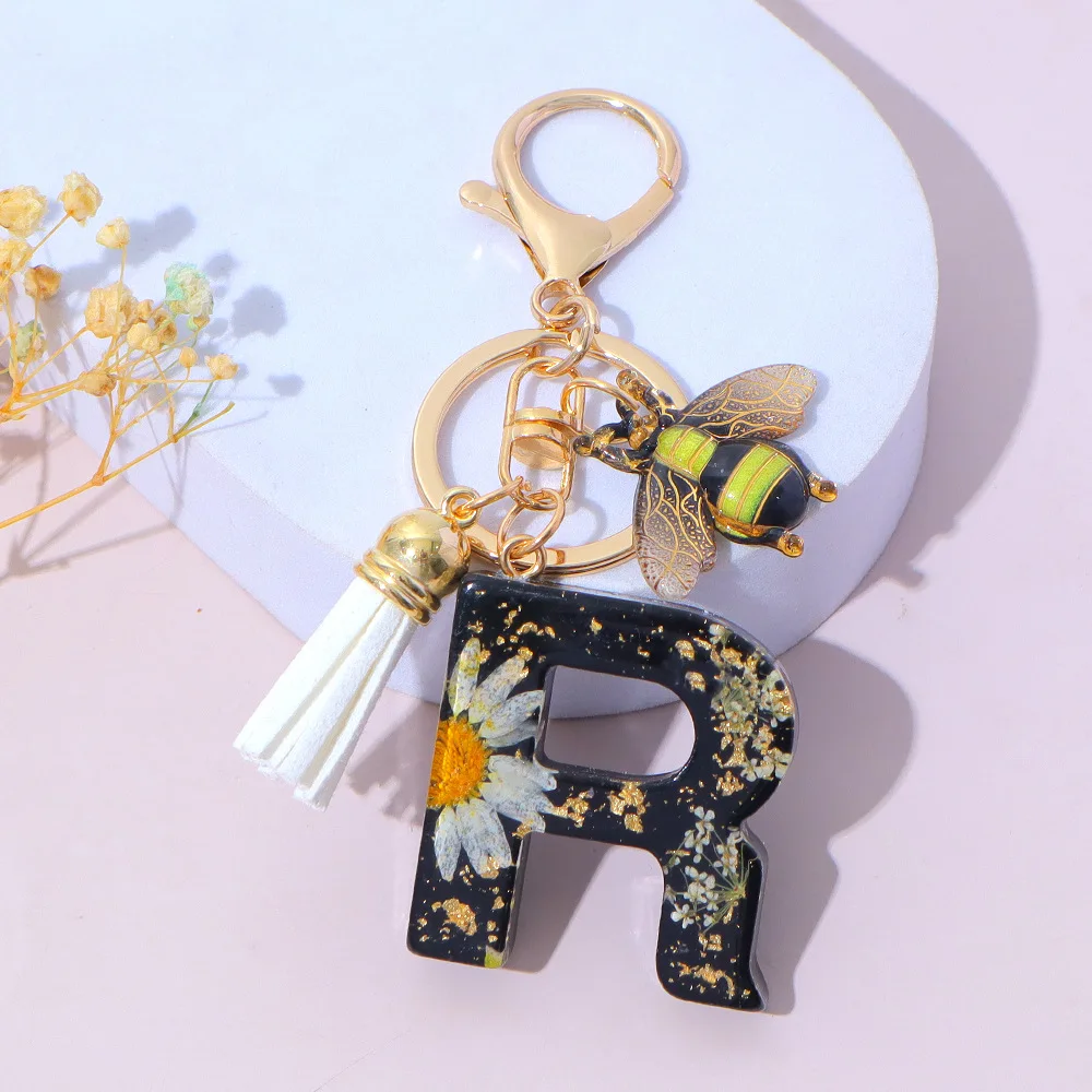 Fashion Bee Daisy Dried Flower Keychains Resin