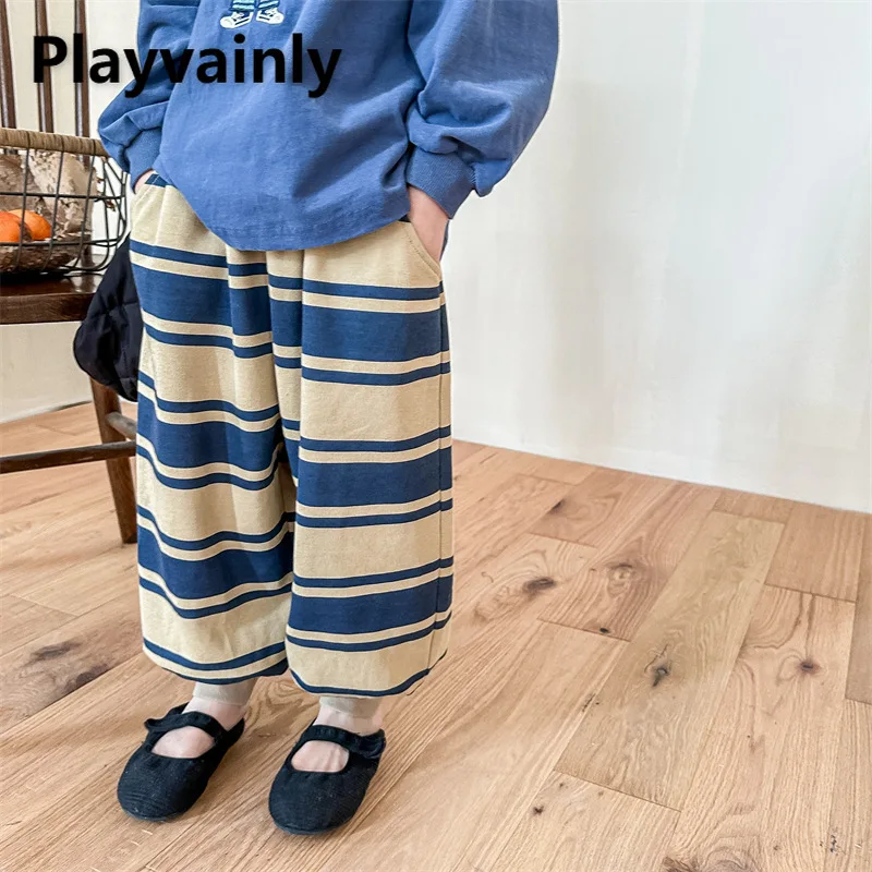 

Children Casual Pants New Spring Autumn Boy Girl Fashion Stripe Wide Leg Sweatpants Loose Jogger Pants Boy Girl Trousers A3100