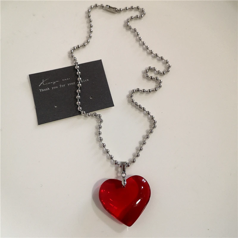 Gothic Red Heart Thorns Cross Chains Necklace For Women Men Hip-Hop Personality Trendy Charm Grunge Punk Jewelry Y2k Accessories