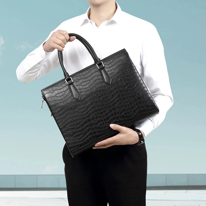Luxury Top Layer Cowhide Briefcase Genuine Leather Men's Vintage Messenger Business Shoulder Handbag Portfolio Laptop Office Bag