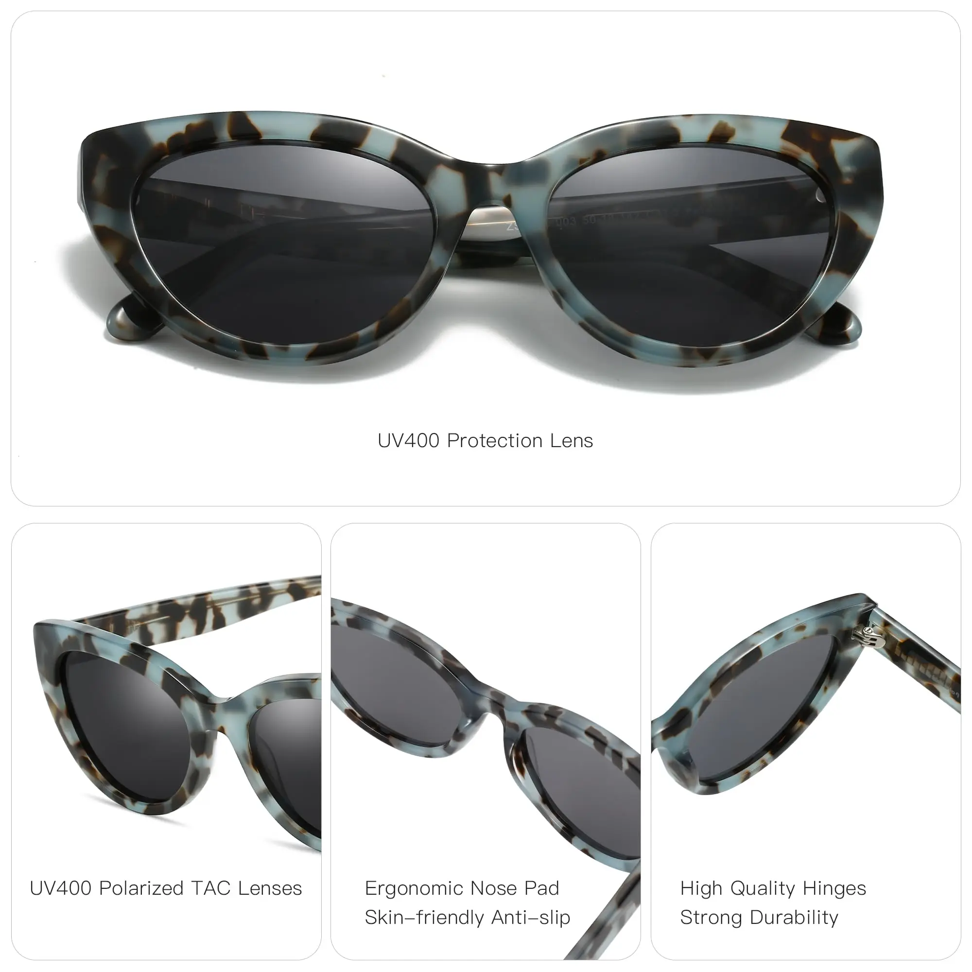 BLUEMOKY Fashion Cat Eye Shades Sunglasses Women Acetate Polarized UV400 Protection Trendy