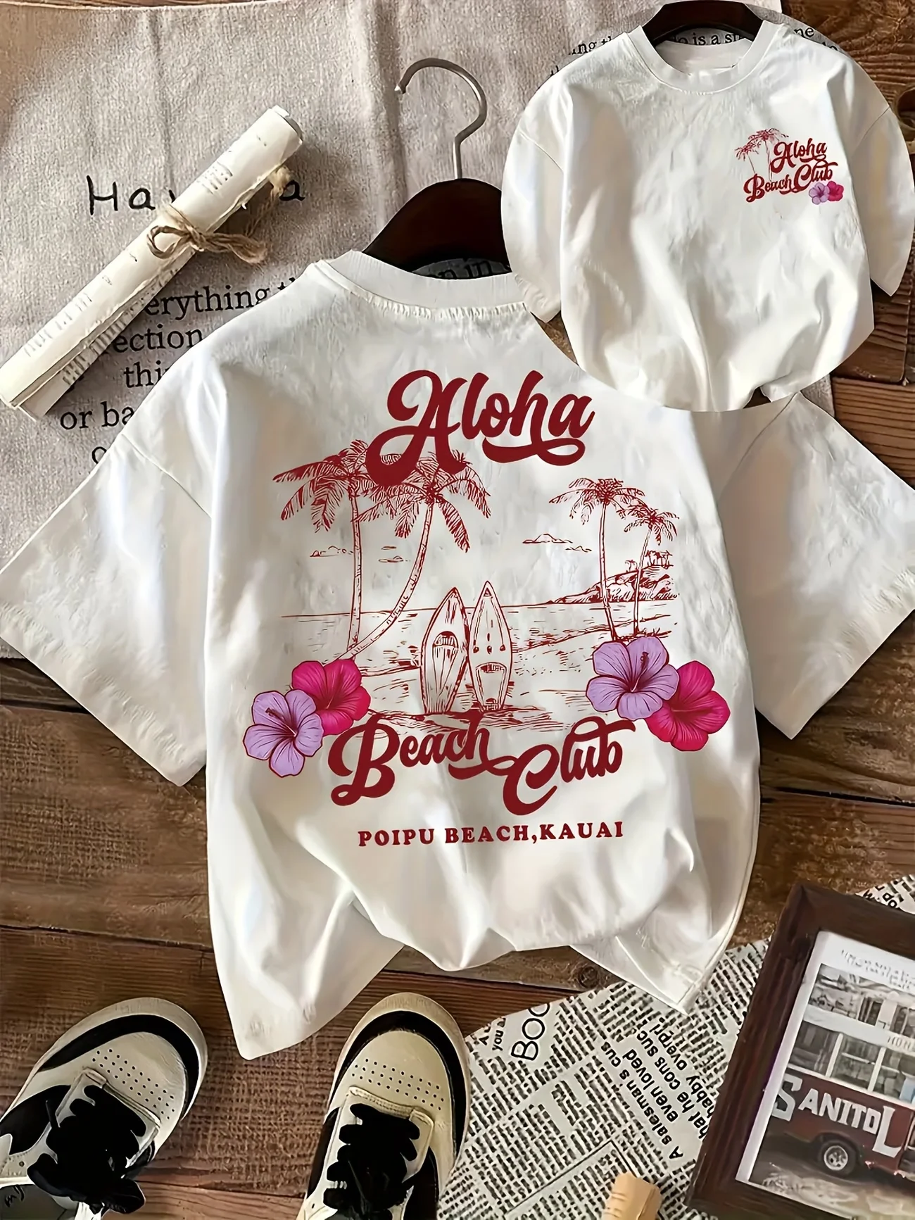 Hawaii Aloha Beach Club Letter Graphic T-Shirt Women Summer Fashion Short Sleeve Tee Retro Streetwear Ladies Vacation Top