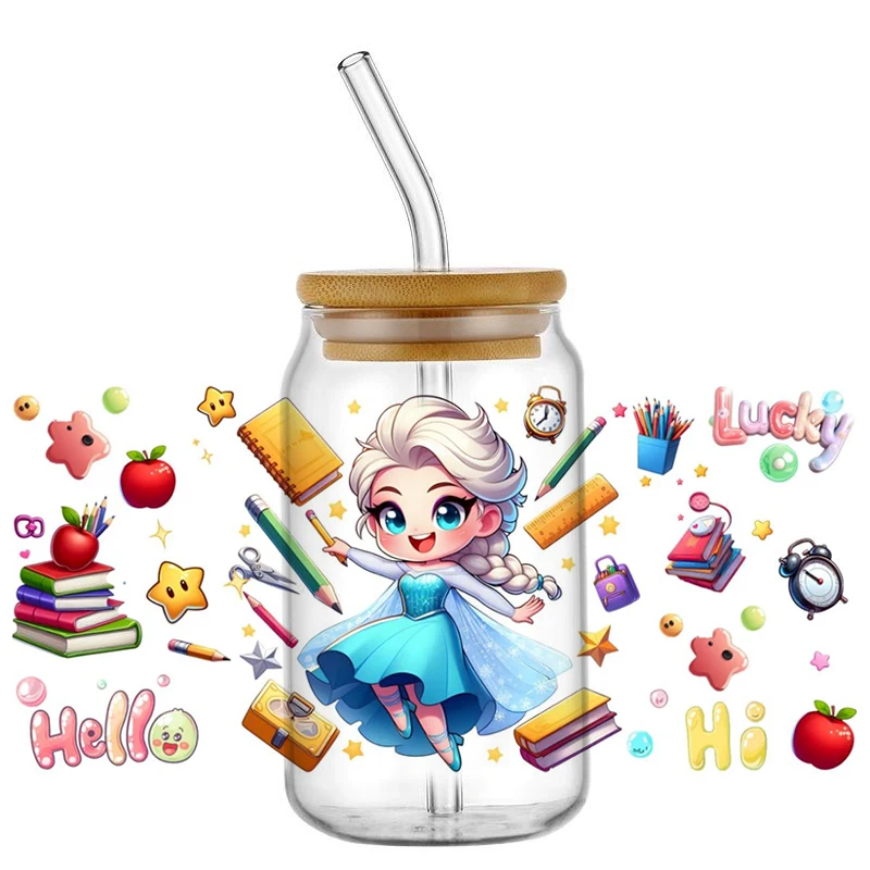 

Miniso Lovely Princess Series UV DTF Cup Wrap 16oz Libbey Glass Can DIY Sticker Cartoon Selfadhesive Washable DIY