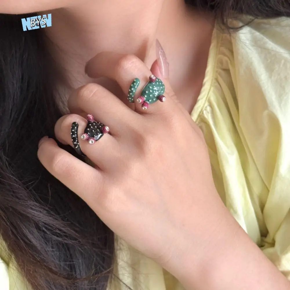 

Cute Dripping Oil Cactus Drip Oil Ring Geometric Jewelry Accessories Painting Ring Alloy Minority Design Enamel Ring Women
