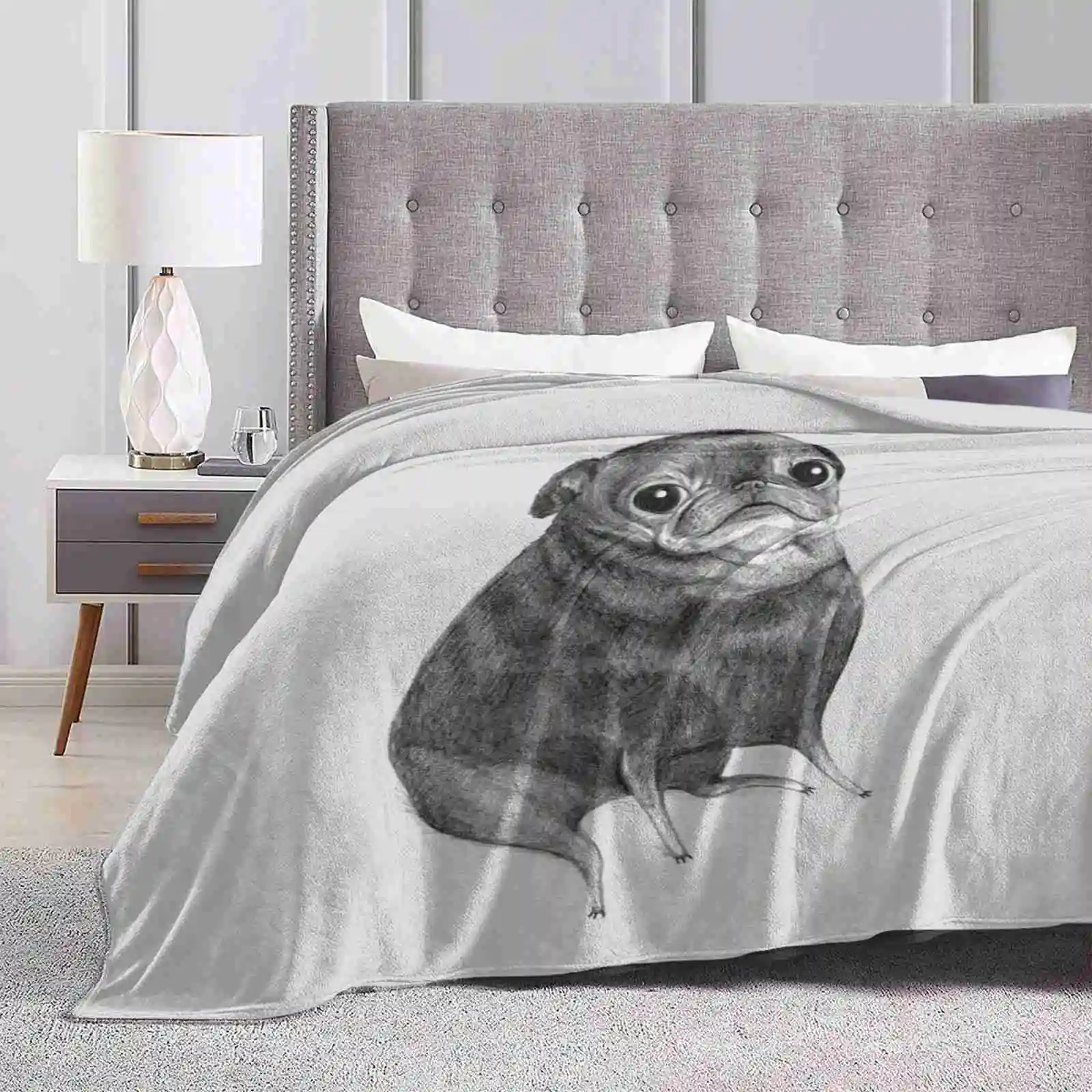 Sweet Black Pug Blanket Soft Warm Travel Portable Blanket Sweet Black Pugs Cute Kawaii Illustrated Pencil Awesome Skinny Plump