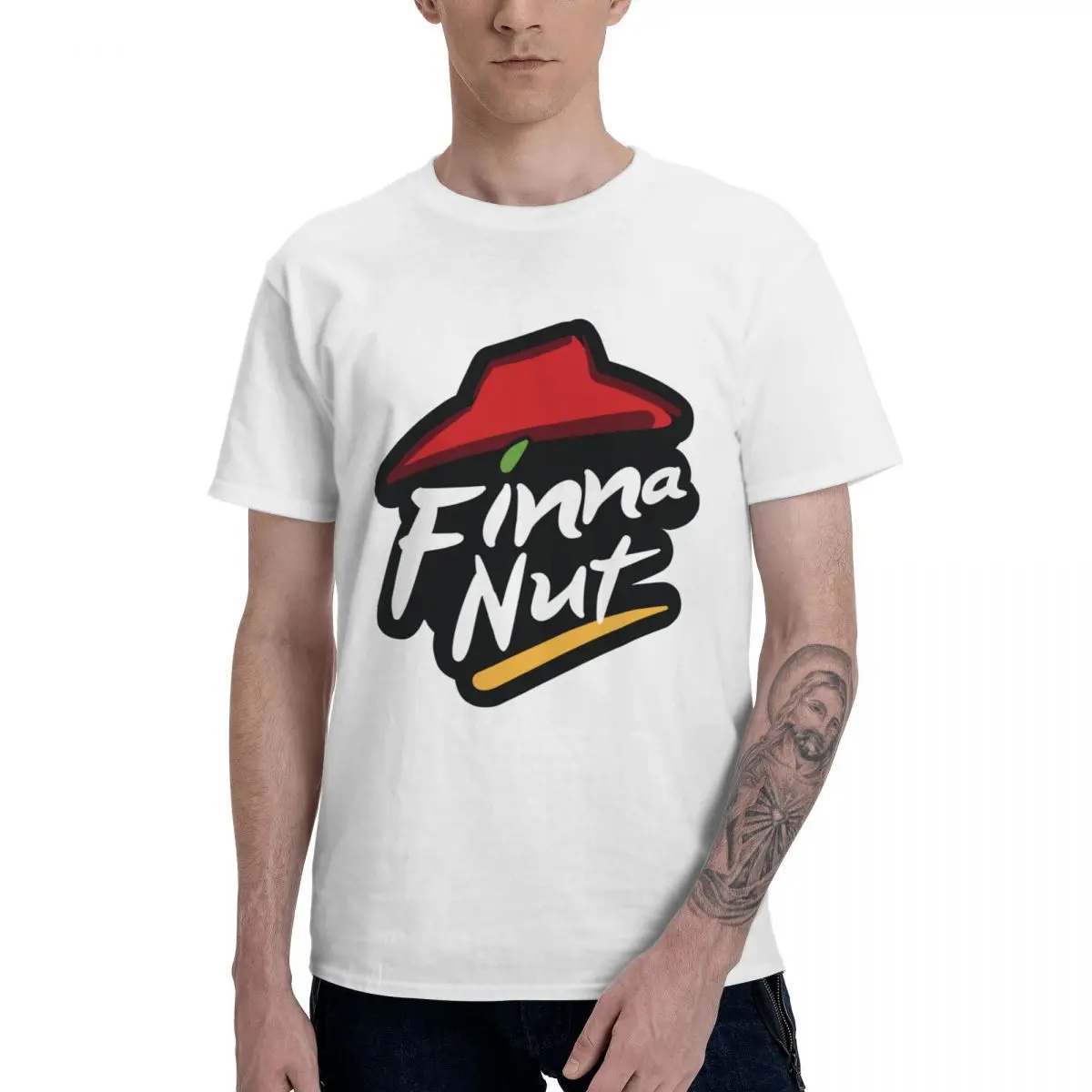 Finna Nut-Camiseta Crewneck de algodão puro para homem, manga curta, capuz elegante para o verão