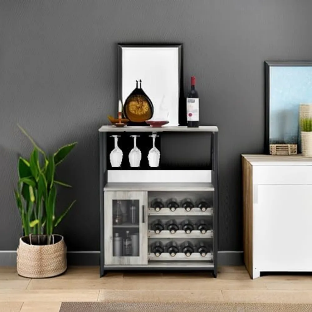 Wine Bar Rack Cabinet with Detachable Wine Rack - Stylish Bar Cabinet with Glass Holder - Perfect Small Sideboard