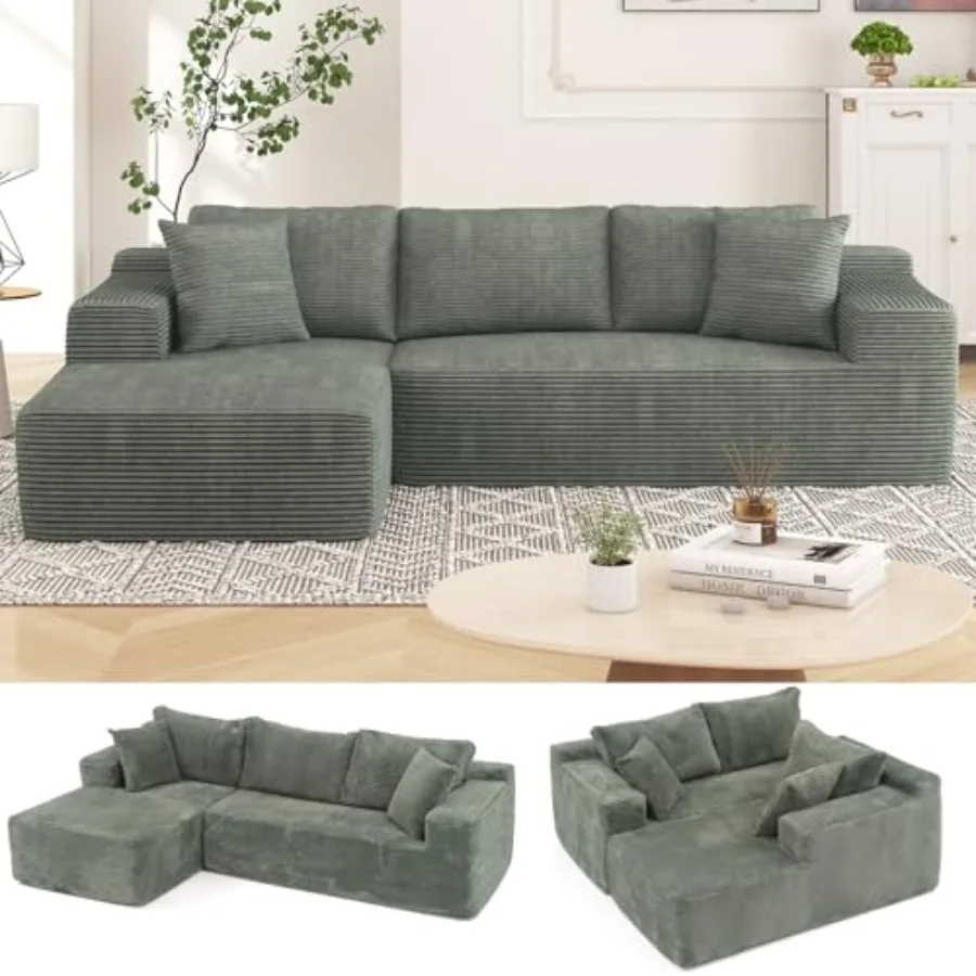 

Модульный секционный диван 107 Cloud с L-образным шезлонгом, глубоким сиденьем и наполнителем из пены с эффектом памяти, вельветовый бескаркасный диван N