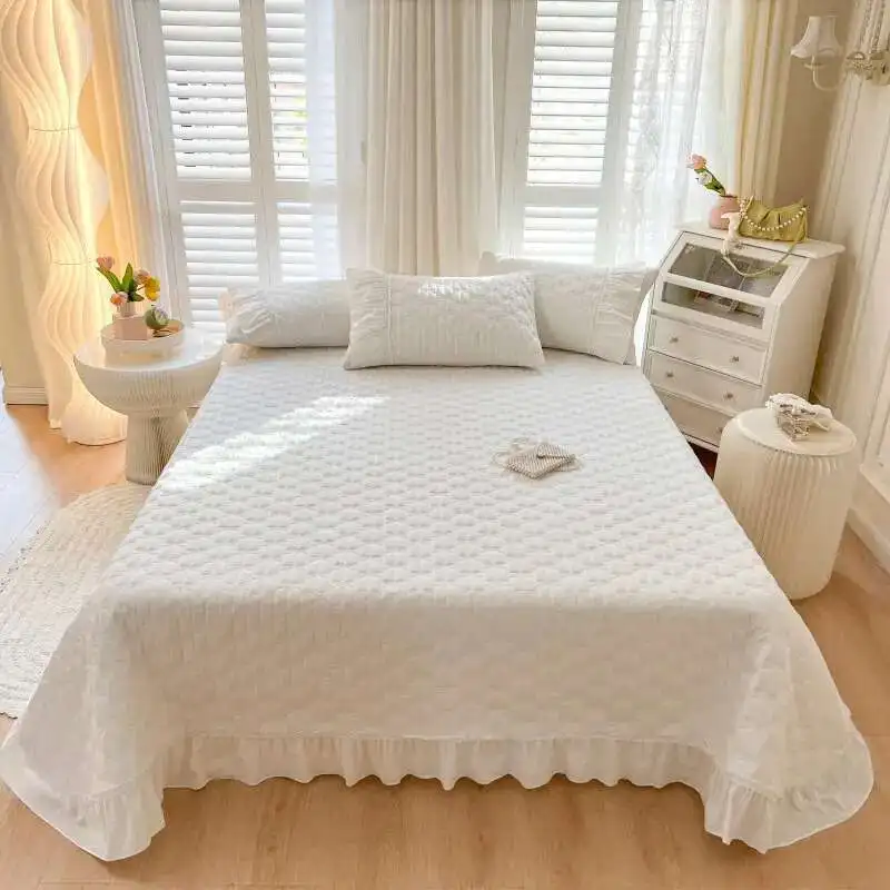 

Solstice 100% Cotton Bedspread - 245x250cm Thicken Cubre Cama, Ruffled Mattress Protector (No Pillowcase)