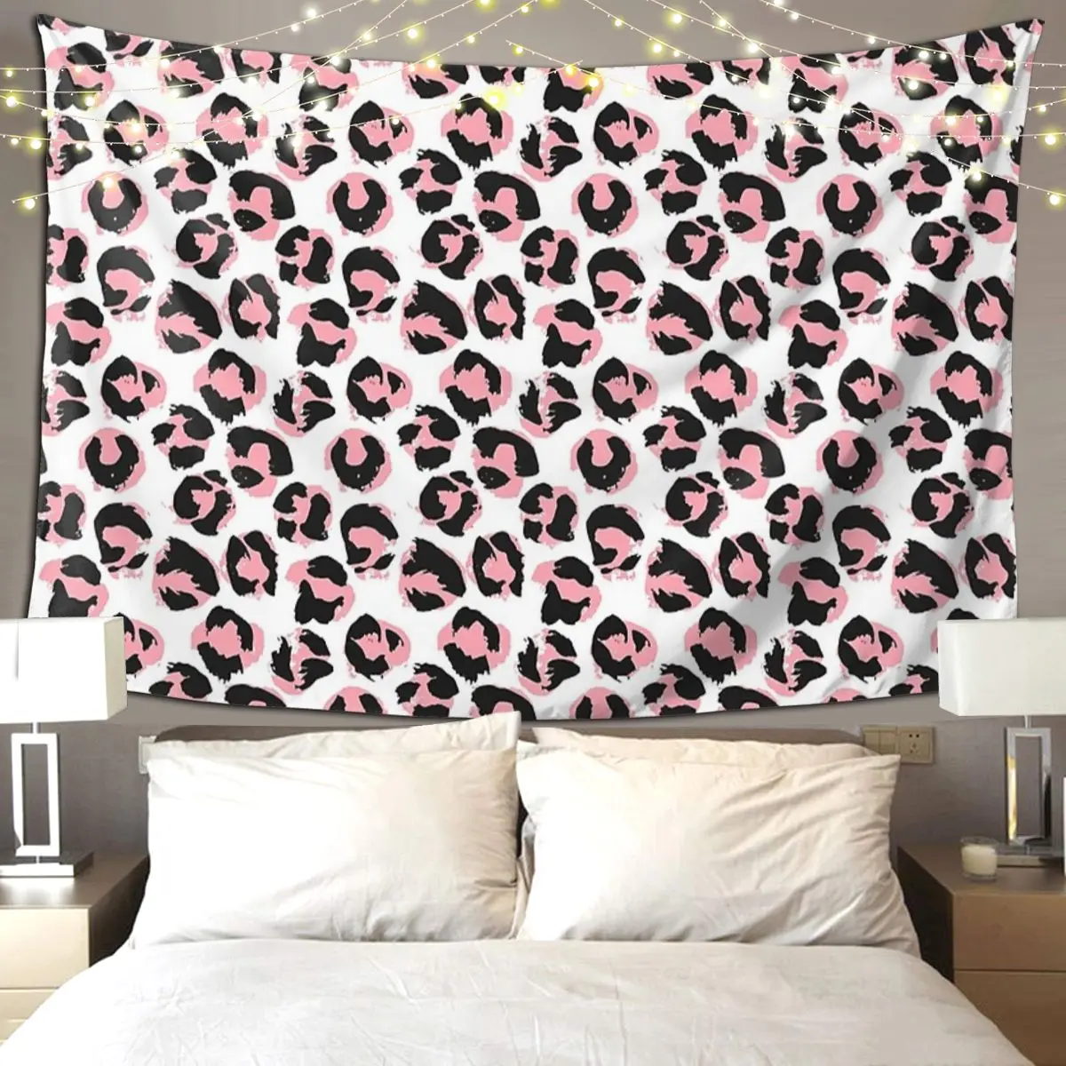 

Розовый леопардовый гобелен в стиле хиппи, настенный эстетический гобелен для украшения дома для гостиной, спальни, общежития