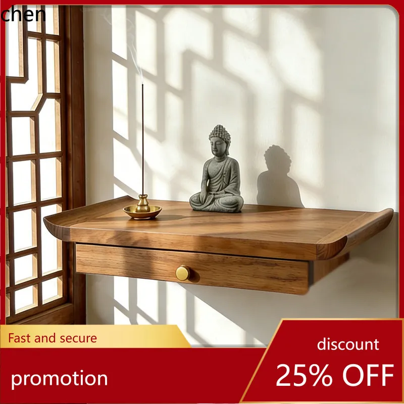 Cz solid wood small high-end buddhist shrine wall-mounted altar home use guanyin buddha statue offering table