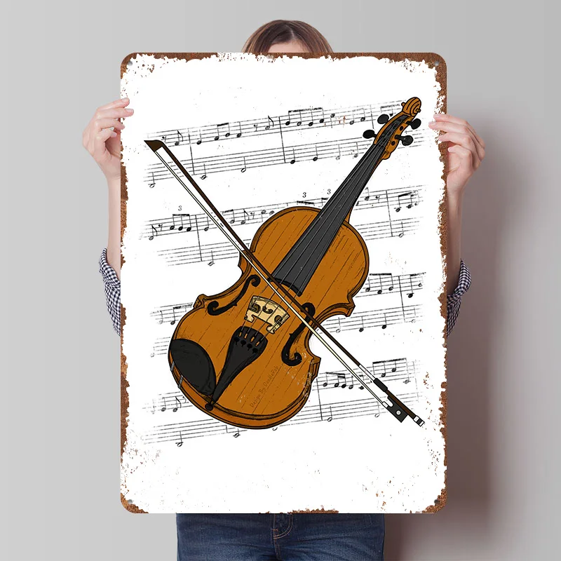 Violin Music Notation Metal Poster Customized Wall Art Retro Vintage Tinplate Signs for Wand Deko Room Decoration Gaming Decor