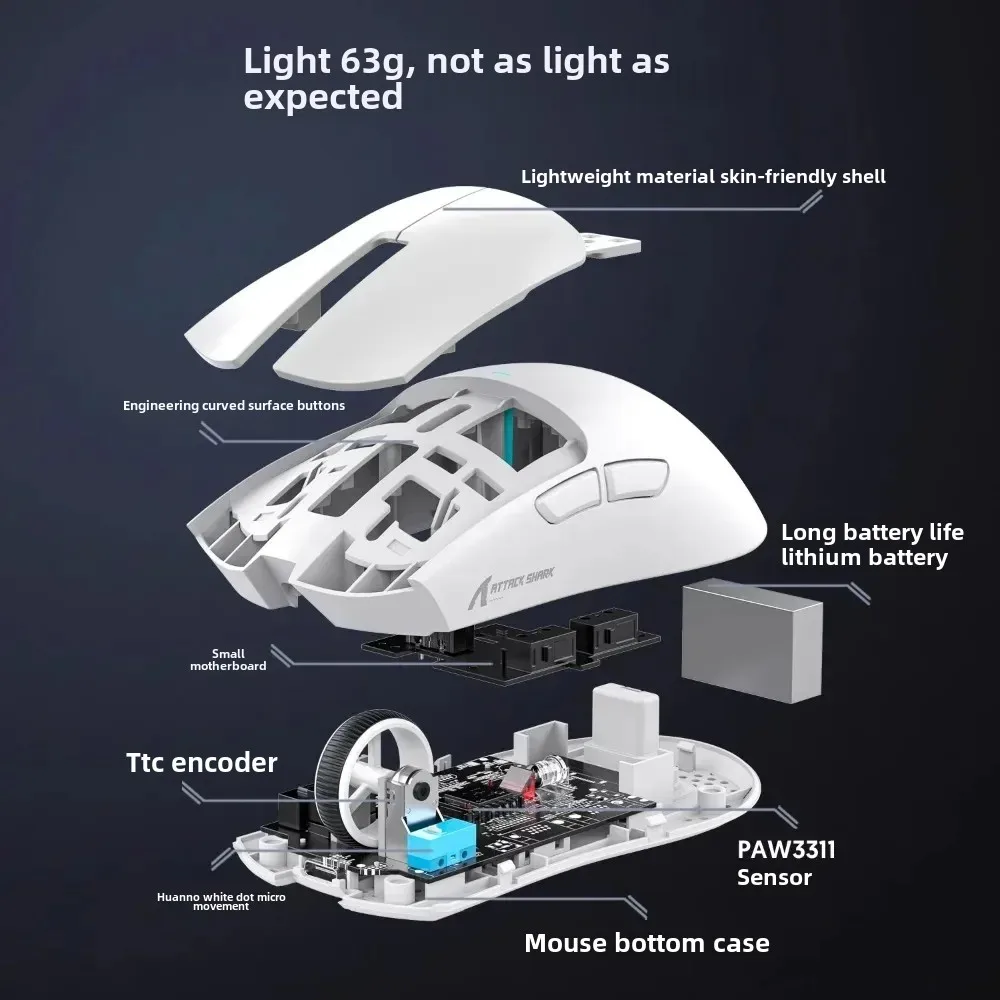 Attack Shark X11 Bluetooth Wireless mouse Esports Games With charging dock ergonomics good-looking 22000DPI Magnetic attraction