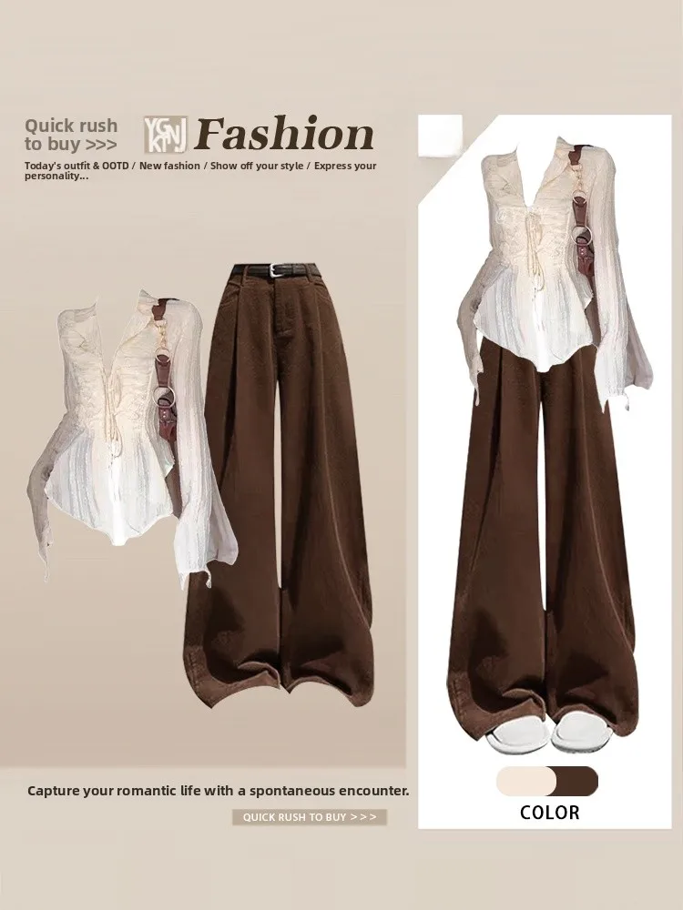 

Retro Fashion Design Autumn Set Women's Elegant Slim Long Sleeve Shirt with High Waist Slimming Jeans Two-Piece Casual Ensemble