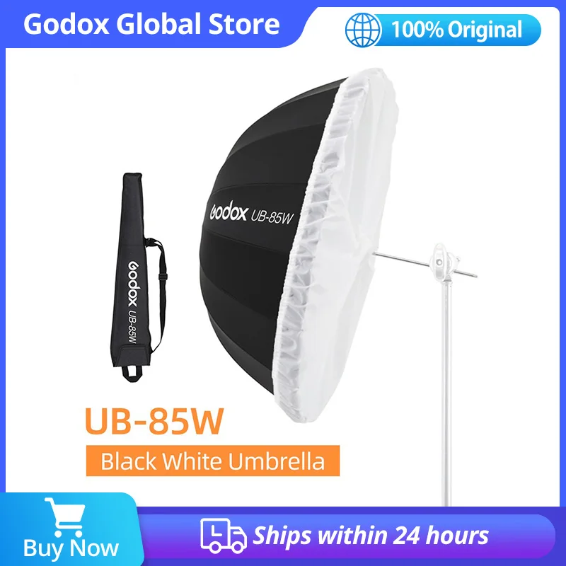 

Godox UB-85W 33.5in 85cm Parabolic Black White Reflective Umbrella Studio Light Umbrella with Black Silver Diffuser Cover Cloth