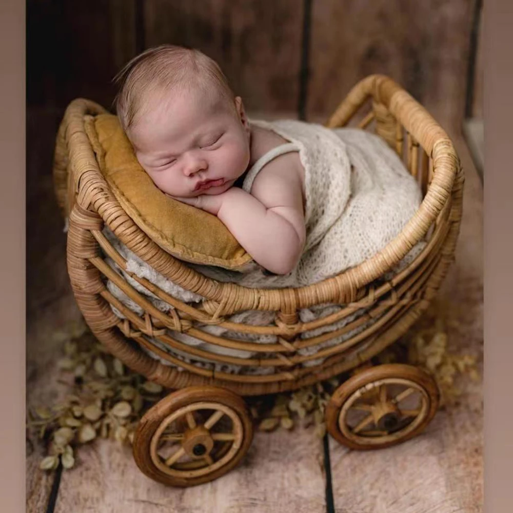 Cesta de ratán para bebé, carrito Original para fotografía de recién nacido, cuna para recién nacido, silla para cochecito, utilería para fotografía