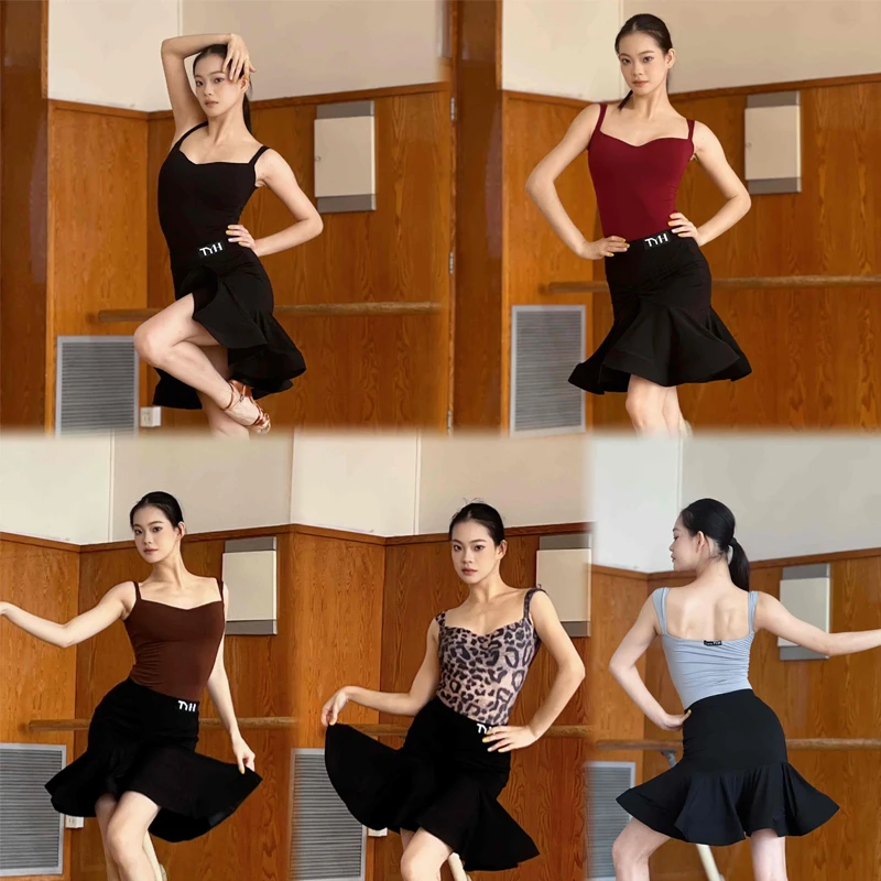 

Женский костюм для латинских танцев, румба, самба, сексуальный топ для латинских танцев, юбка-чача для взрослых, тренировочные костюмы для бальных танцев, сценическая одежда SL12705