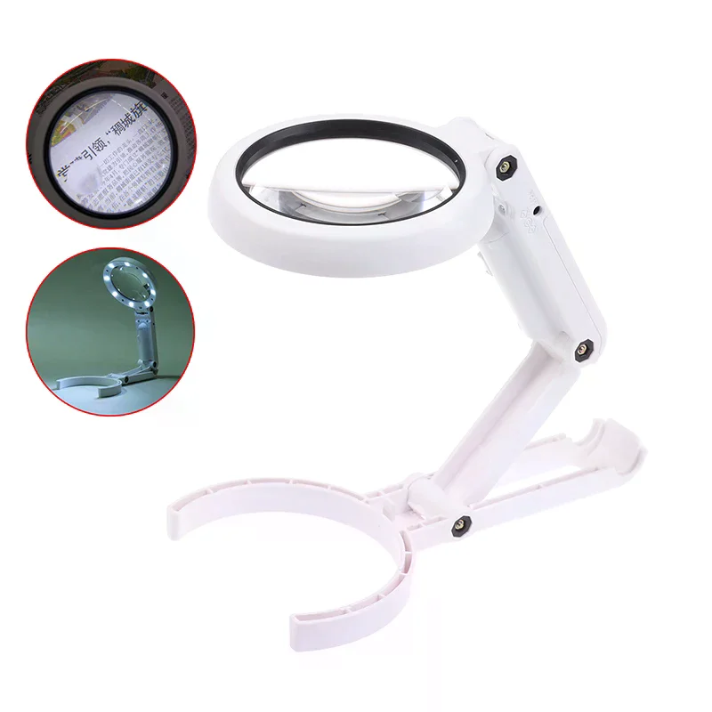 

1pcs 5x 11x Foldable With 8 LED Light Stand Desk For Jewelry Appraisal Reading Repair Magnifying Glass Portable Hand-held