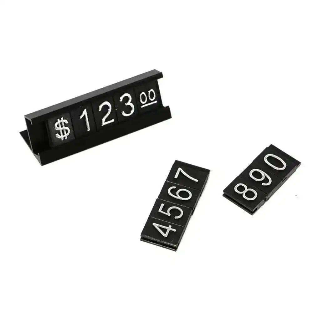 Counter Top Adjustable Price Tags Kit $ Euro, Car Jewelry Clothes Numberal Digit Display Cube Sign Label Alloy Board Stand Frame