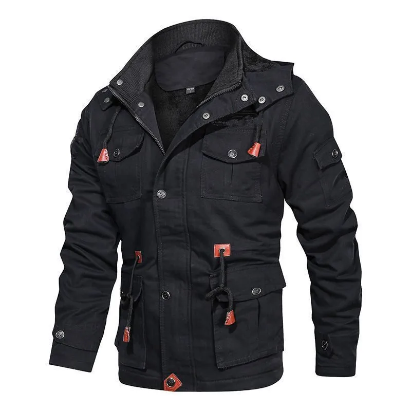 Men Winter Jackets Hooded Casual Down Jackets Military Coats Men Cotton Casual Fleece Long Jackets Male Outwear Tooling Jackets