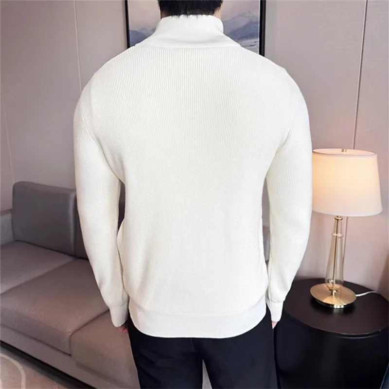 High Quality Knit Cardigan Men Autumn Winter Stand Collar Casual Knitted Sweatercoat Mens Solid Color Warm Sweater Jacket Man