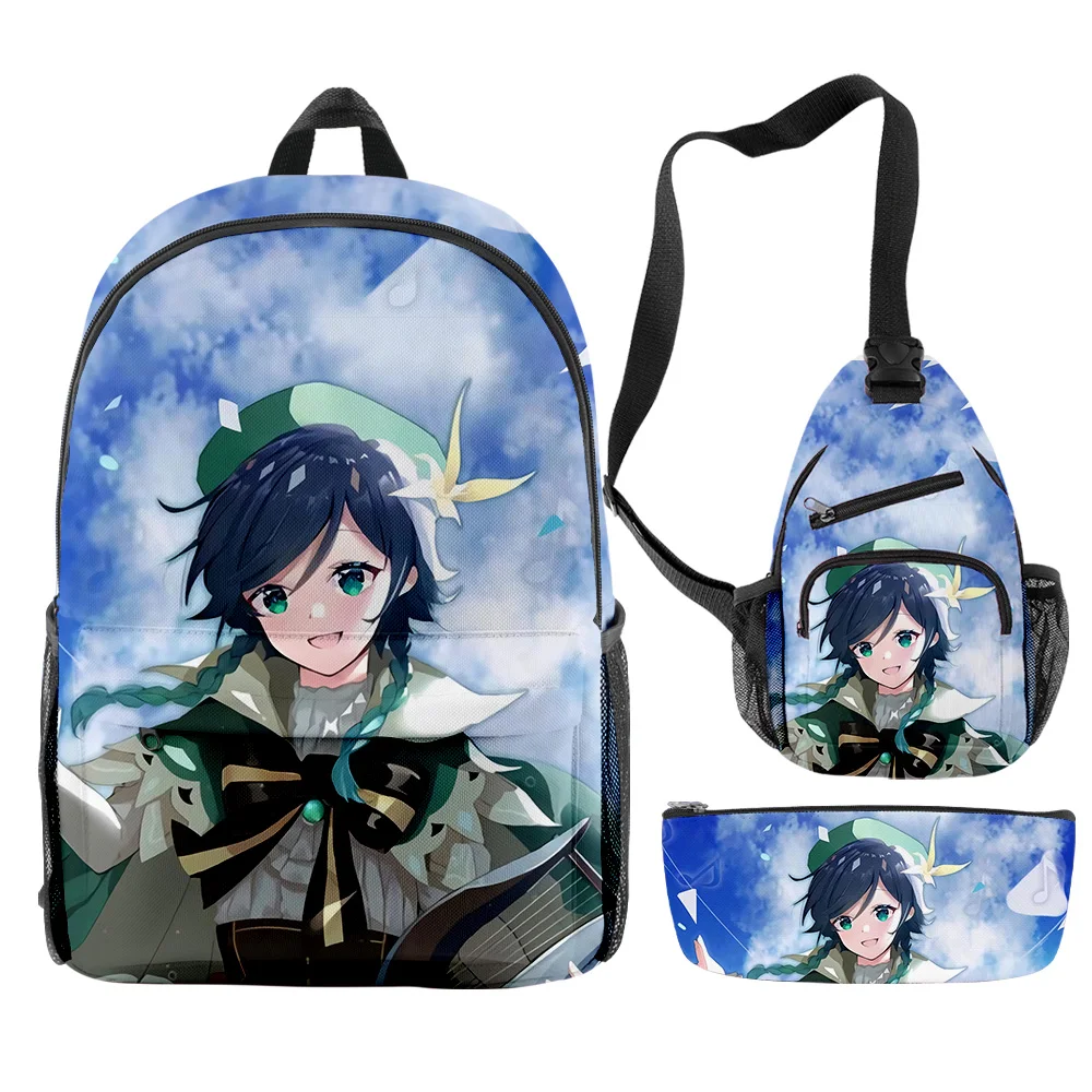 

Classic Novelty Cool Genshin Impact Venti 3D Print 3pcs/Set pupil School Bags Travel Laptop Backpack Chest Bag Pencil Case
