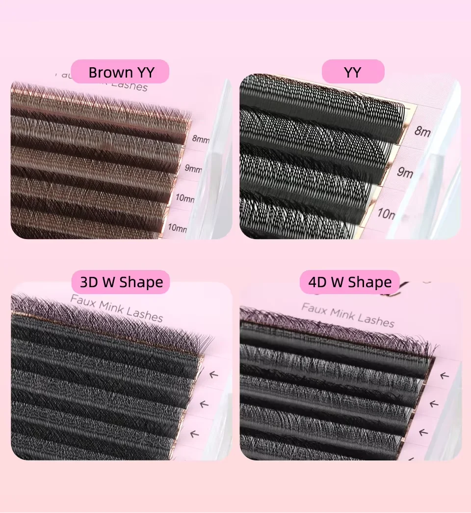 Aguud 2D/3D/4D W Shaped Brown Lashes Premade Fans Eyelashes Extensions C D M L Curl Natural Soft Light Individual Lashes Makeup