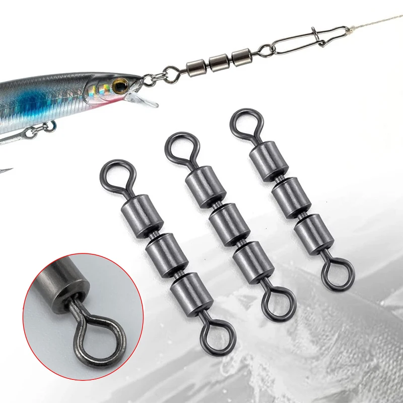 

30pcs High Speed 3 Roller Swivels Fishing Barrel Swivels Rolling Swivels Leader Lure Connector Catfish Rig Bead Fishing Tools