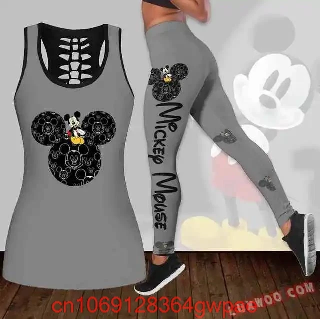 Conjunto de mallas de Yoga de Mickey Mouse para mujer, Leggings de Fitness, chándal de Disney, Top sin mangas recortado, conjunto de Leggings #2