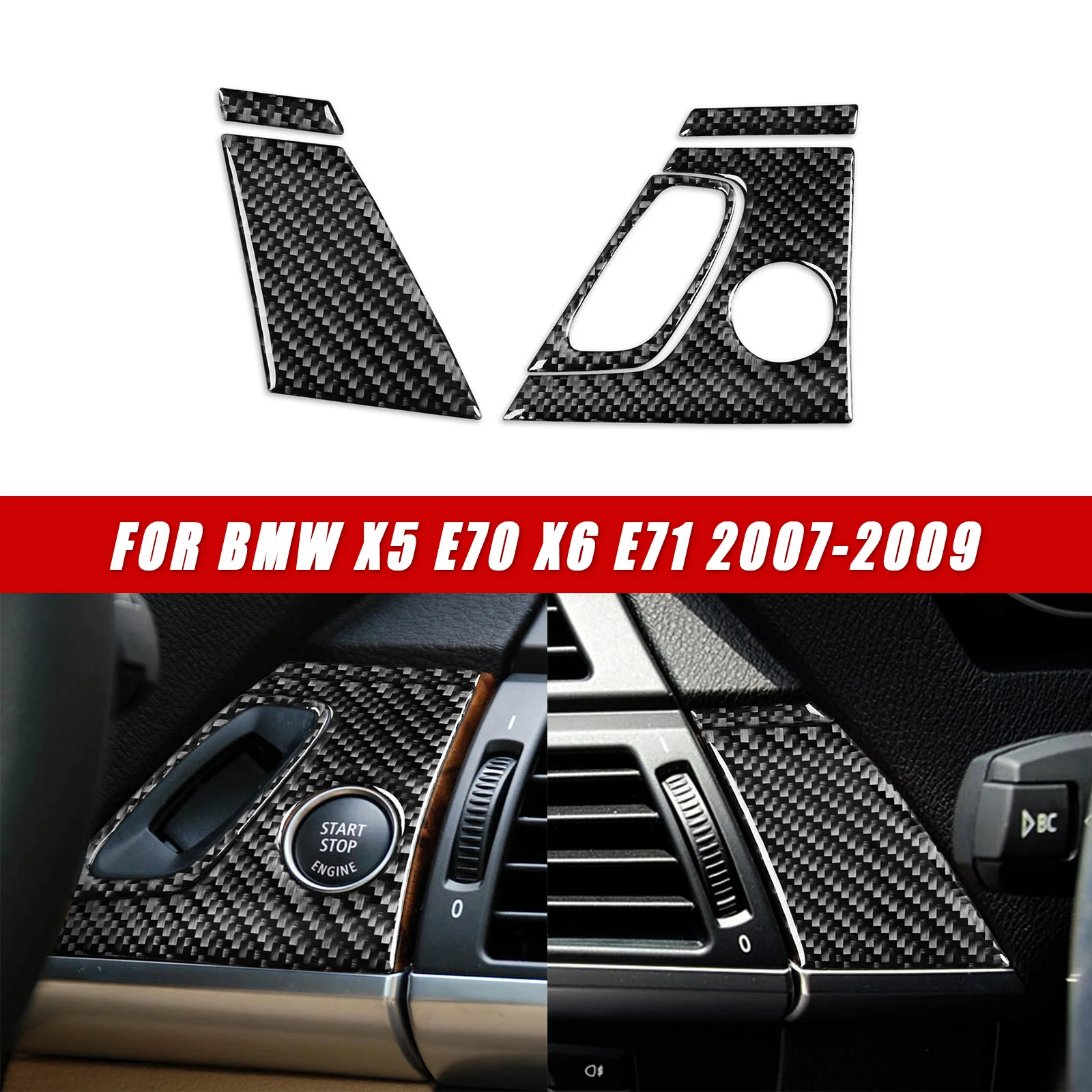 For BMW X5 E70 2007-2013 X6 E71 2008-2014 Car Interior Trim Accessories Real Soft Carbon Fiber Stickers Start Stop Button Frame