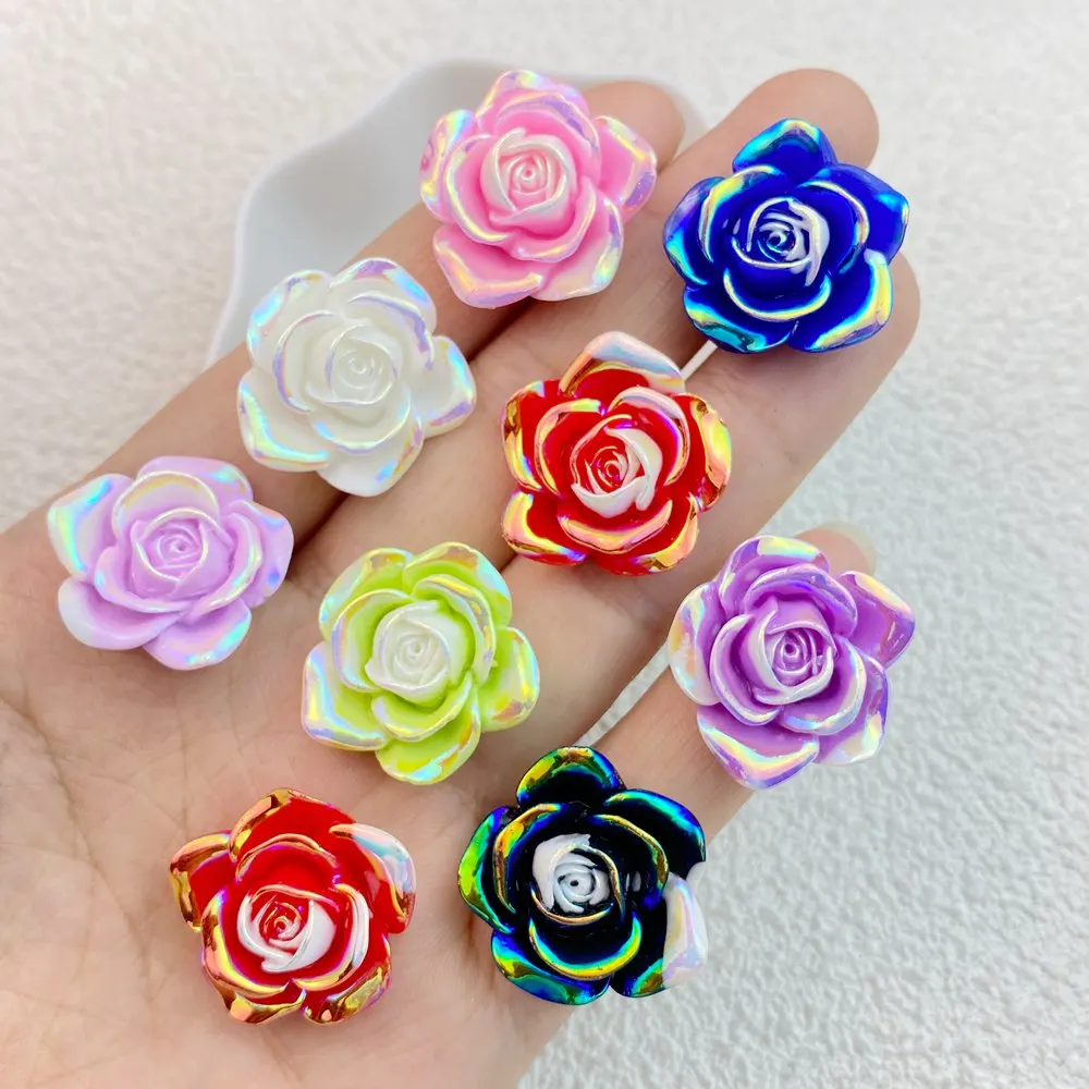 10Pcs New Mini Cute Shiny Plated Roses Flat Back Resin Cabochons Scrapbooking DIY Jewelry Craft Decoration Accessorie